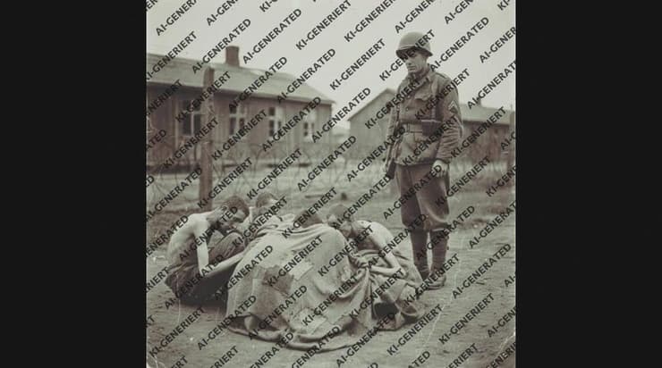 תמונה מזוייפת שבה נטען כי מדובר באסירים במחנה דכאו