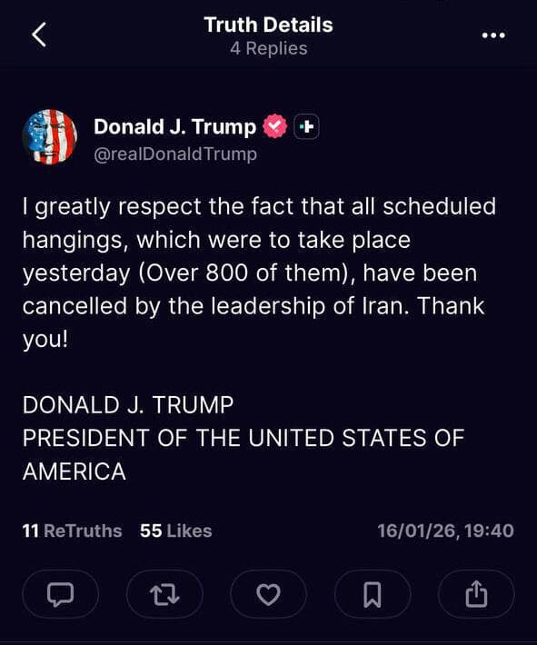 פוסט של נשיא ארה"ב ברשת החברתית TRUTH