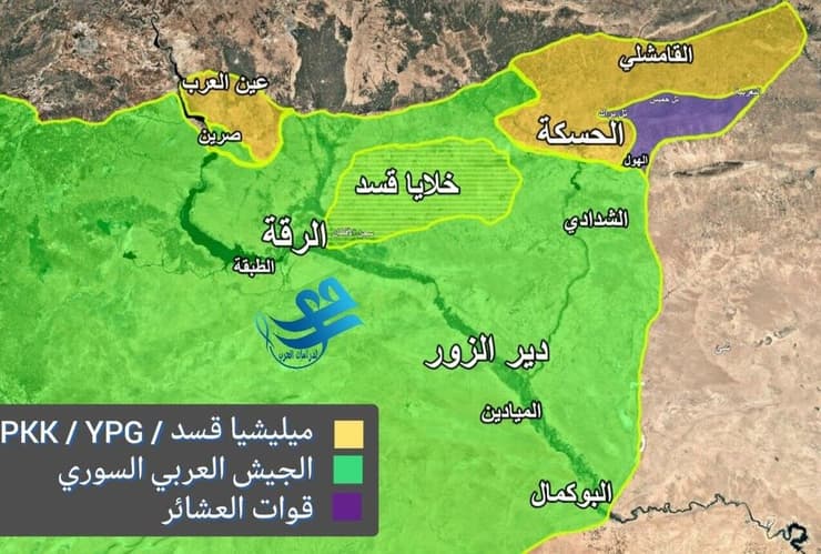 מפת אזורי השליטה בצפון מזרח סוריה אחרי ההסכם בין א-שרע ל כורדים