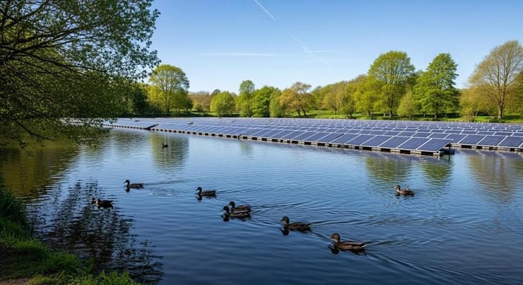 ברווזים ליד פאנלים סולארים