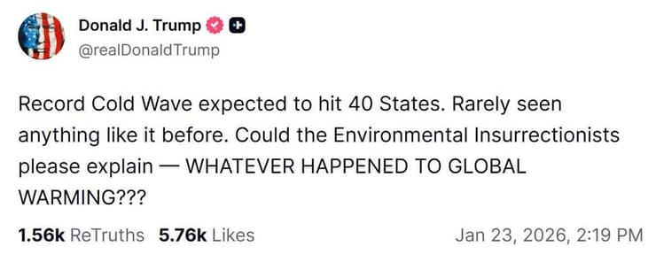 דונלד טראמפ פוסט לקראת גל הקור ב ארה"ב