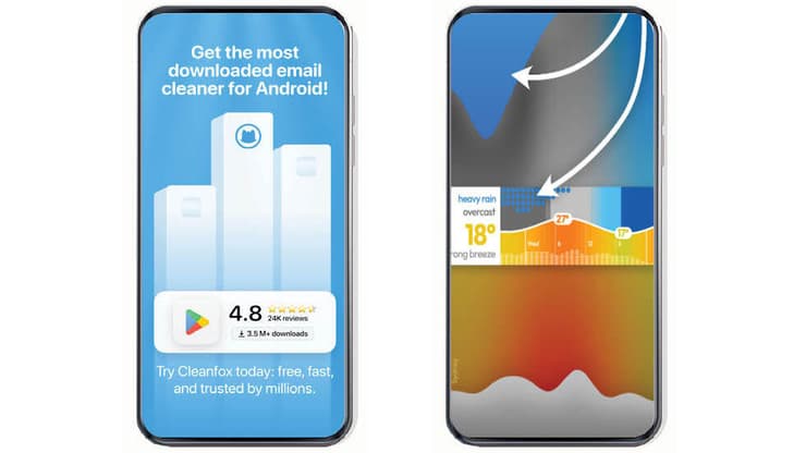 מימין: אפליקציית Glance Weather, אפליקציית Cleanfox