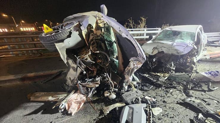 זירת תאונת הדרכים בכביש 2, ליד מחלף אולגה