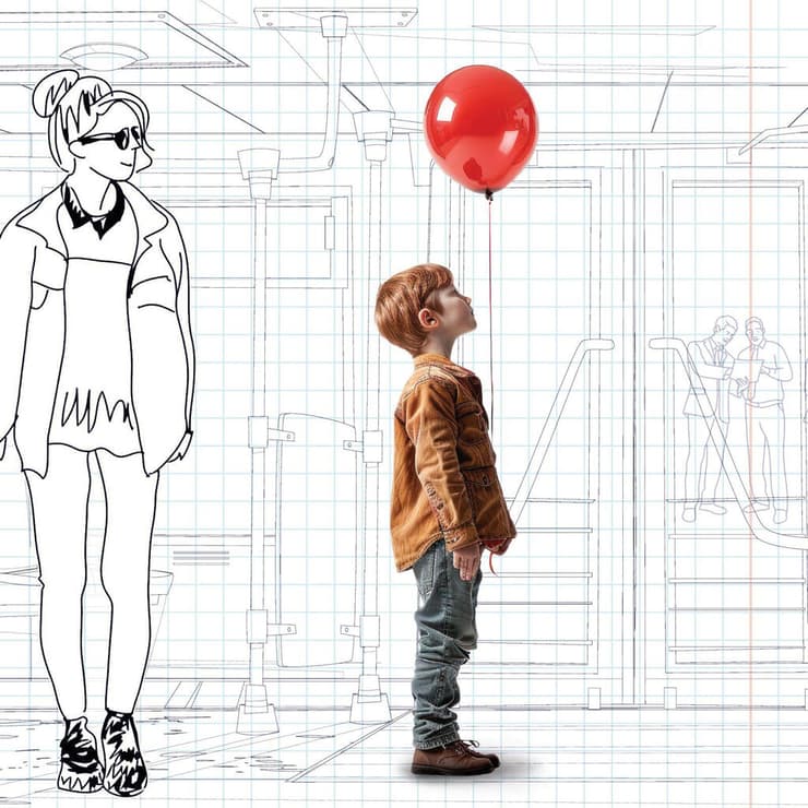 איור חידה בלון אדום מדעני העתיד