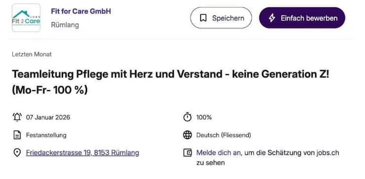 מודעת הדרושים שעוררה את הסערה בשווייץ