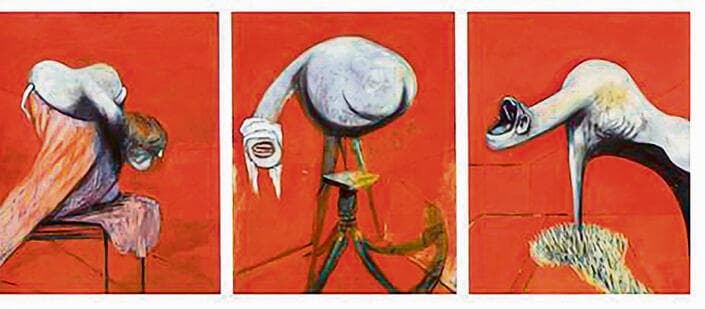 שלושה מחקרים לדמויות בצליבה. ציור מאת פרנסיס בייקון שלושה מחקרים לדמויות בצליבה. ציור מאת פרנסיס בייקון