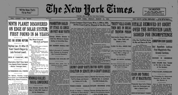 הגילוי עורר עניין רב בעולם כולו. כותרת העיתון "ניו יורק טיימס" מדווחת על גילוי ראשון של כוכב לכת אחרי 84 שנים (מאז גילוי נפטון) 