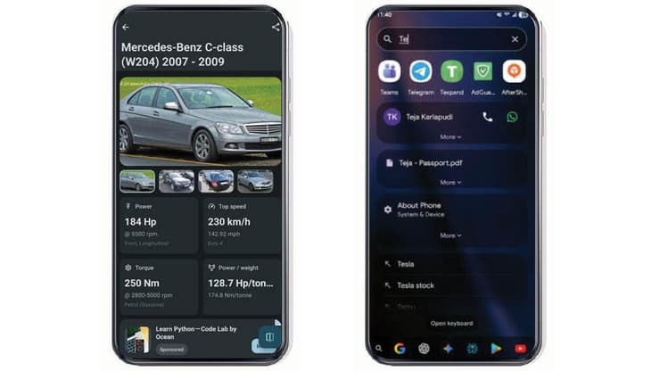 מימין: אפליקציית Quick Search, אפליקציית Cars Insight