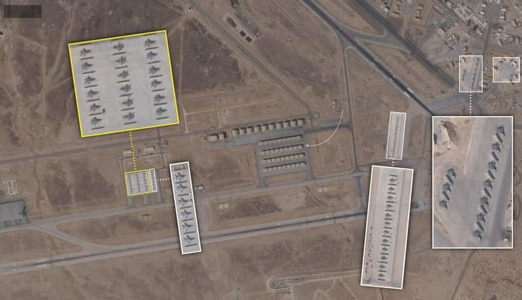 צילום לוויין של צבירת מטוסים אמריקניים בבסיס בירדן, לפי הדיווח ב"וושינגטון פוסט" (צילום: Planet Labs 2026) בסיס "א-סלטי" בירדן