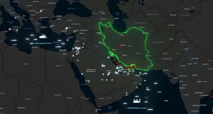 פריסת הכוחות האמריקניים באזור (צילום: המכון למחקרי ביטחון לאומי inss) מפת פריסת הכוחות האמריקאיים באזור המזרח