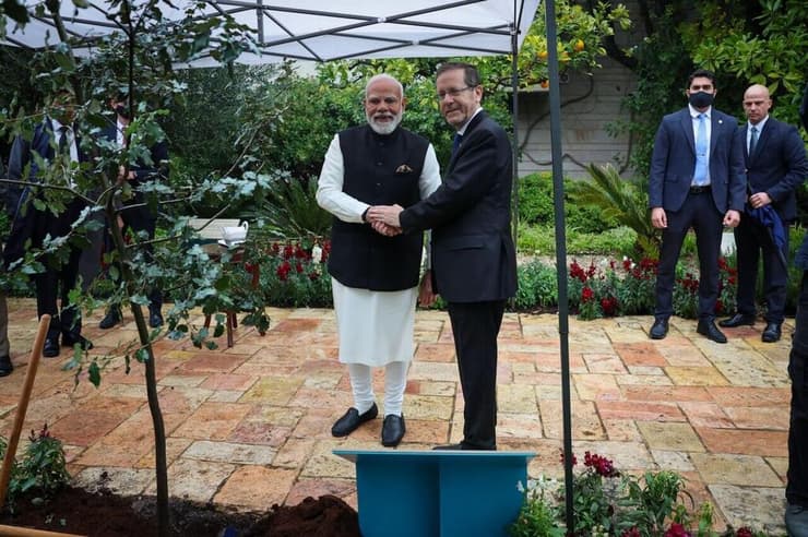 מודי והרצוג נטעו עץ פגישתם של הרצוג ומודי