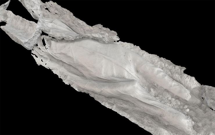 סריקה תלת-ממדית של מעטפת הגבס מקברה של הילדה שהייתה בת 7 עד 9 שנים במותה