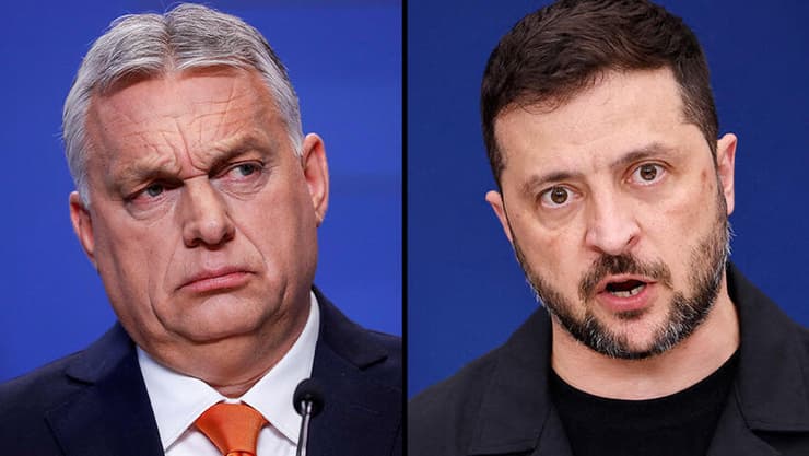 אורבן וזלנסקי. הסלמה בקמפין האנטי-אוקראיני של ראש ממשלת הונגריה לפני הבחירות (צילום: Simon Wohlfahrt / AFP, רויטרס) ויקטור אורבן וודימיר זלנסרקי זלנסקי
