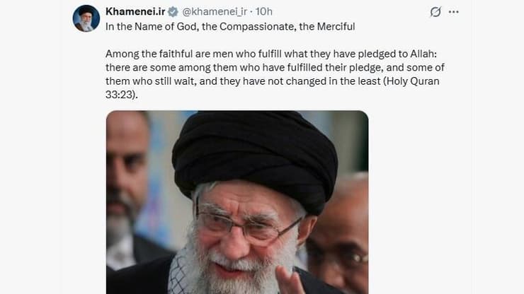 הציוץ של חמינאי לאחר מותו (צילום מסך/רשתות חברתיות) הציוץ של חמינאי לאחר מותו