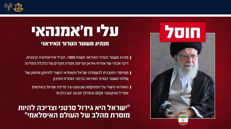 הודעת צה"ל על חיסול חמינאי (צילום: דובר צה"ל) דובר צה"ל מודיע: חוסל עלי חמינאי