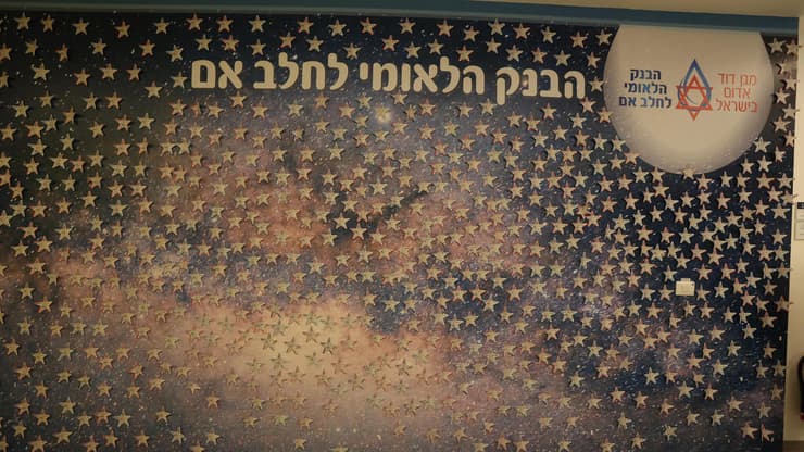 "קיר הכוכבים" בבנק הלאומי לחלב אם של מד"א (צילום: שאול גולן) "קיר הכוכבים" ב בנק הלאומי לחלב אם של מד"א