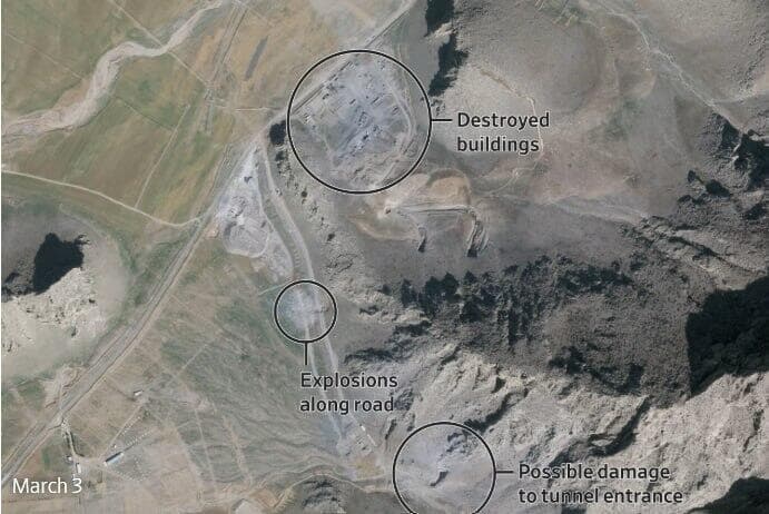 איראן בסיס טילים תת קרקעי ב כרמנשאה צילומי לוויין של סימני הפצצה