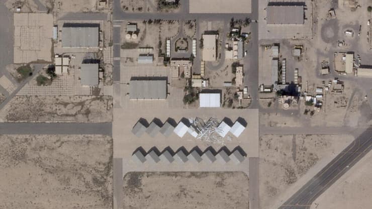 תמונת לוויין מראה נזק לבסיס עלי על סאלם בכוויית אחרי תקיפות התגובה של איראן