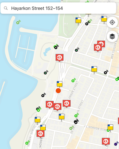 הסימון של המרחבים המוגנים במפה באפליקציה