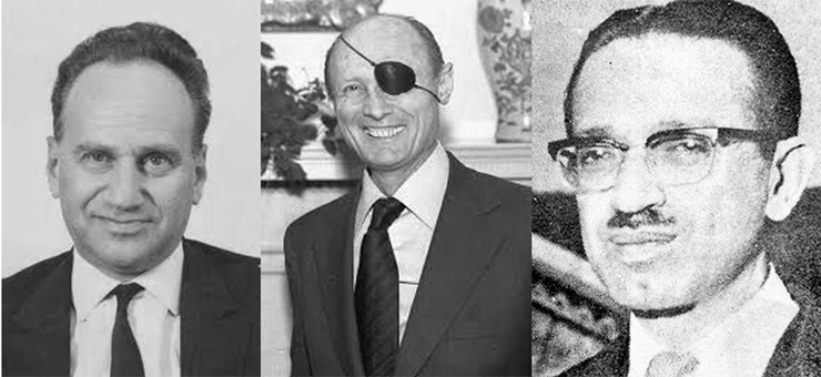 שלושת השותפים לפרויקט שיקום חבל קזווין (מימין לשמאל): ספי אספיא, משה דיין ואריה (לובה) אליאב 