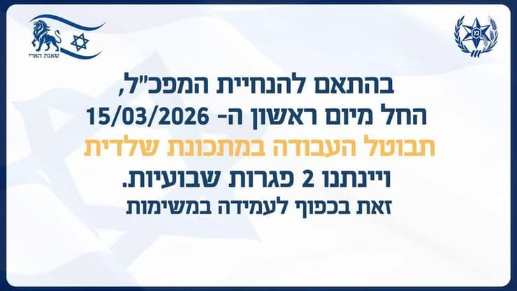 הנחיית המפכ"ל - חזרה לעבודה בשגרה