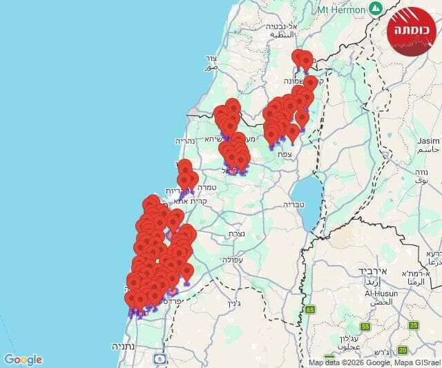 מפת אזורי האזעקות