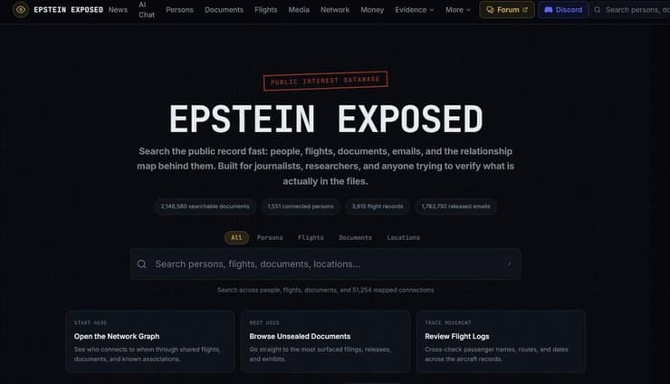 האתר עם המאגר הגדול ביותר על תיקי אפשטיין