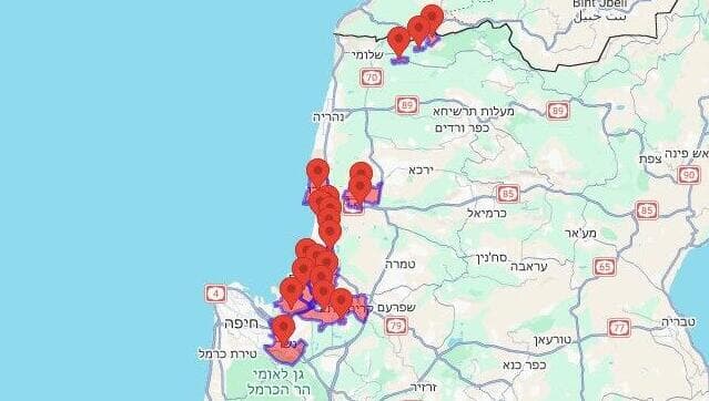 מפת אזורי האזעקות