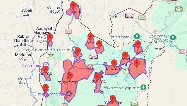 מפת אזורי האזעקות