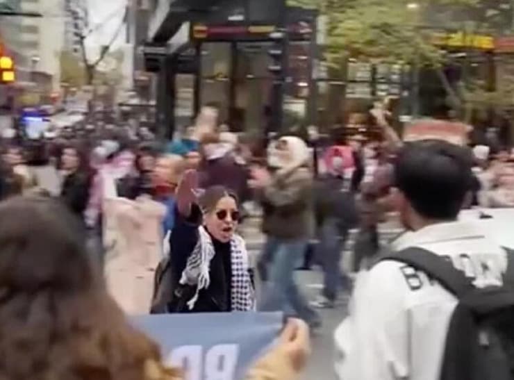 מאי עבד אל האדי מצדיעה במועל יד בהפגנה (צילום: מתוך הרשתות החברתיות, סעיף 27א') מאי עבד אל האדי מצדיעה במועל יד בהפגנה