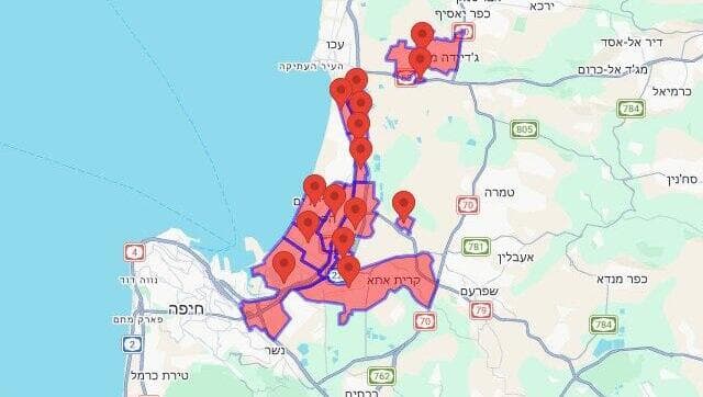   מפת אזורי האזעקות