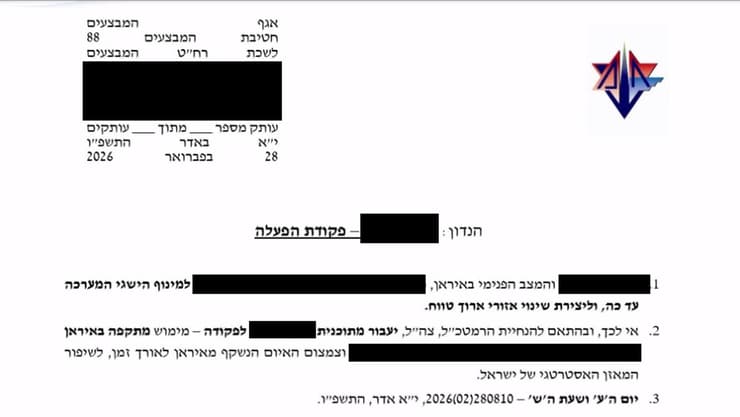 פקודת אגף המבצעים ליציאה למבצע ״שאגת הארי״