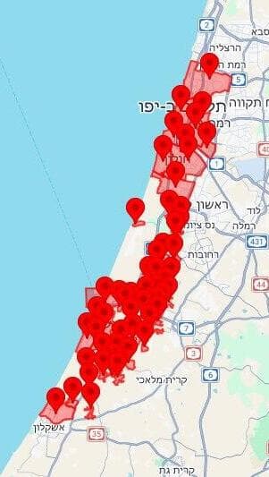מפת אזורי האזעקות