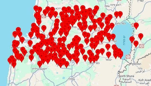 מפת אזורי האזעקות