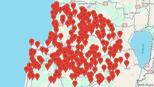 מפת אזורי האזעקות