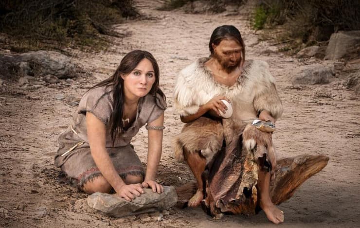 גבר ניאנדרטל ואישה מהאוכלוסיה של אבותינו (הדמיה: Shutterstock, Esin Deniz, ויקימדיה, Niccolò Caranti (MUSE)) גבר ניאנדרטל ואישה מהאוכלוסיה של אבותינו