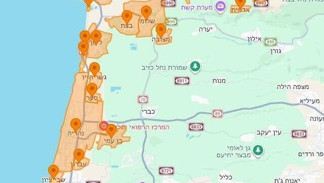 מפת אזורי האזעקות