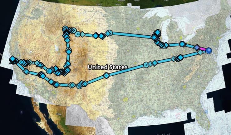 מסלול הטיול על מפת ארה"ב