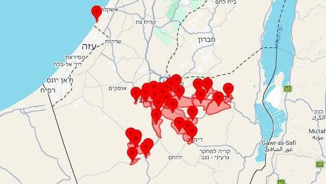מפת אזורי האזעקות