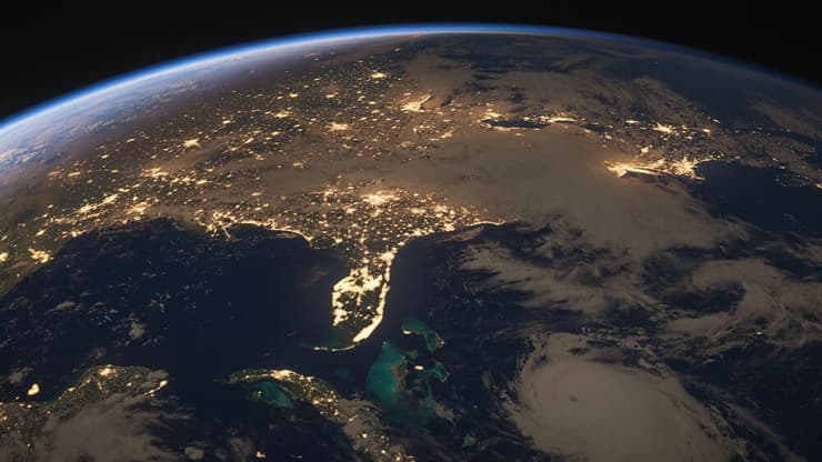 זיהום אור באזור ארצות הברית, שמובילה את רשימת המדינות המוארות ביותר בשעות החשיכה