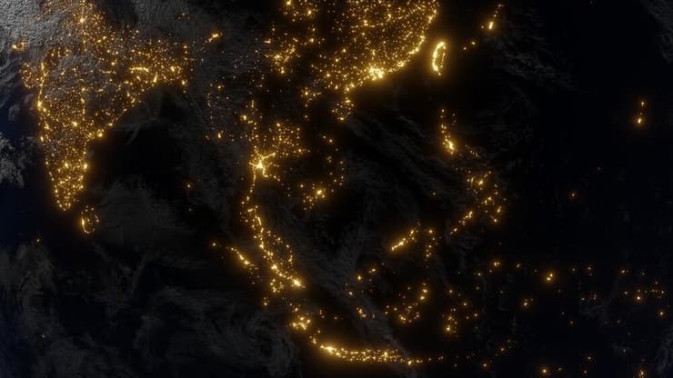 תמונה לוויינית של זיהום אור בדרום-מזרח אסיה