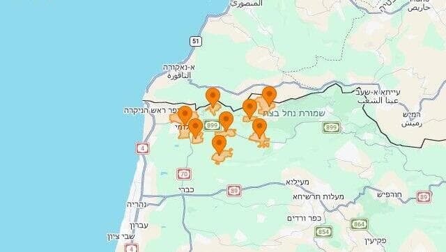 מפת אזורי האזעקות