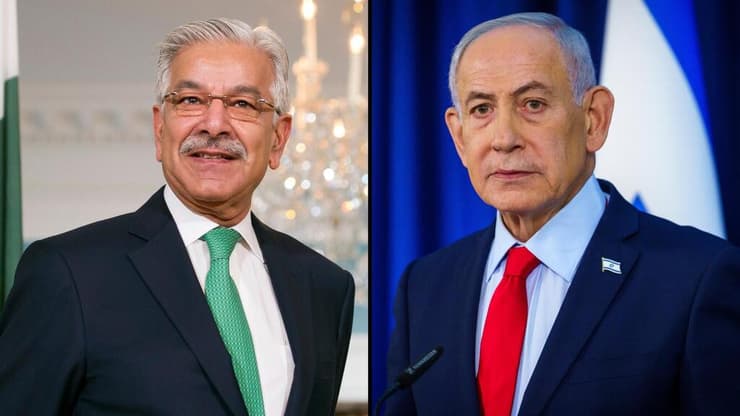 שר ההגנה של פקיסטן חווג'ה אסיף וראש הממשלה בנימין נתניהו