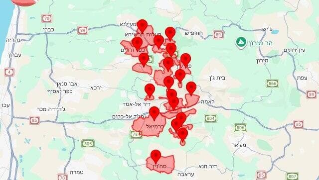 מפת אזורי האזעקות