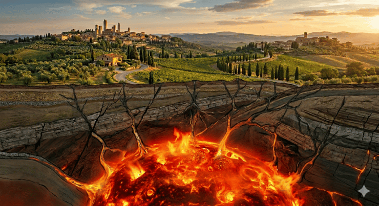 הדמיית מאגרי המאגמה שהתגלו מתחת לטוסקנה