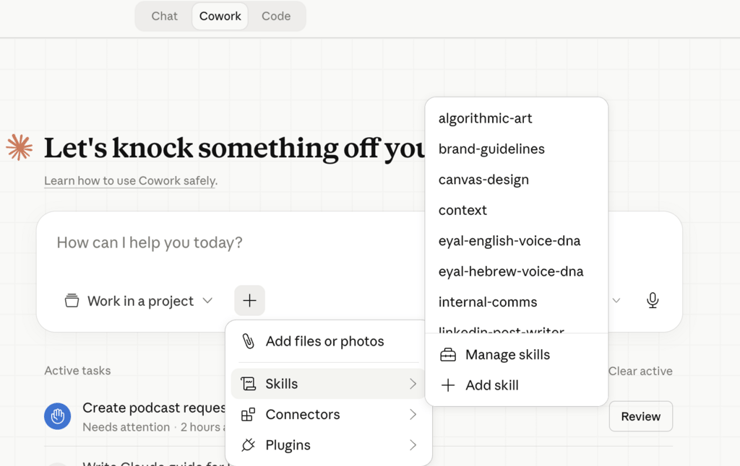 Skills בקלוד קו-וורק
