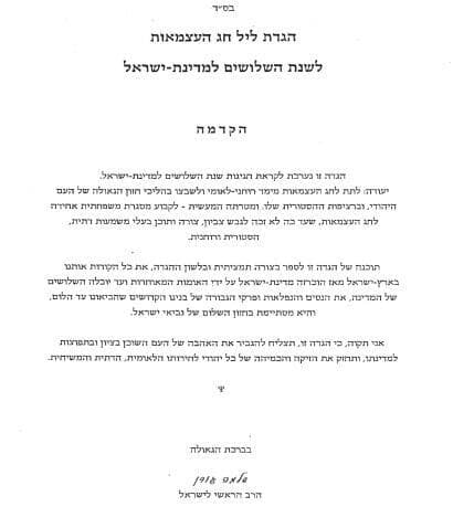 הקדמה של הרב גורן, מתוך הגדת ליל חג העצמאות לשנת השלושים למדינת ישראל (1978)