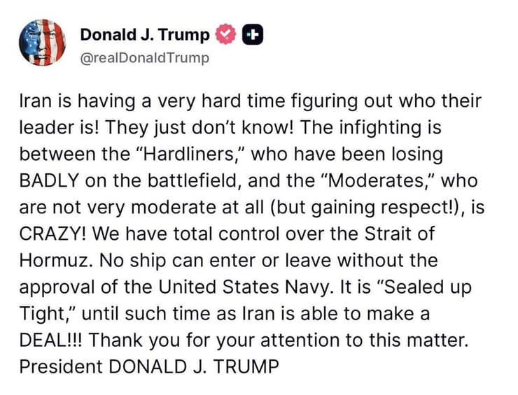 פוסט של נשיא ארה"ב טראמפ על איראן