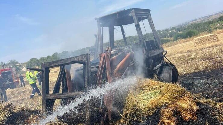 שריפת טרקטור בתל גזר