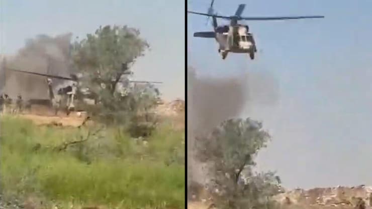 רגע פיצוץ הרחפן ליד המסוק שפינה פצועים